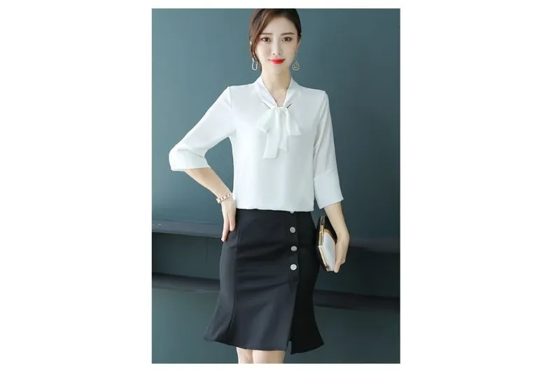 Áo sơ mi tay lỡ cổ nơ